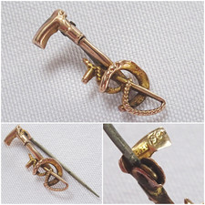 Antique 9ct Gold Cravat Pin Tie Stick Equestrian Riding Crop Horseshoe Edwardian