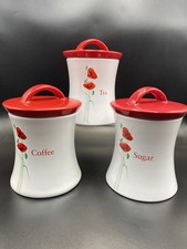 Poppy Pattern Waisted Storage Jars For Tea Coffee And Sugar