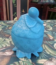 Antique/Vintage French Opaline Blue Glass Snail On Strawberry Trinket/candy Box