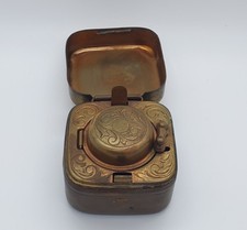 19th Century Travelling Inkwell Brass Leather Bound