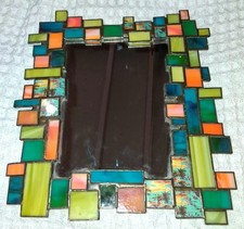 Handcrafted Stained Glass Mosaic Wall Mirror Mcm Handforged Atomic Retro