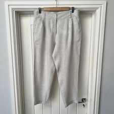 Marks & Spencer Trousers Women's UK 14 Beige 100% Linen Straight Wide Leg Pants