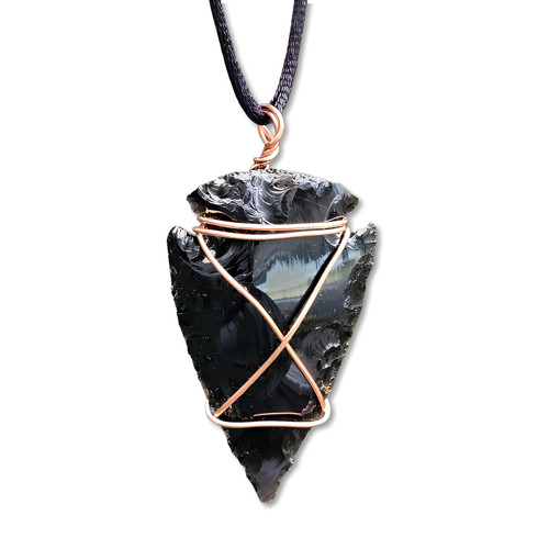 Obsidian arrowhead pendant - obsidian,
