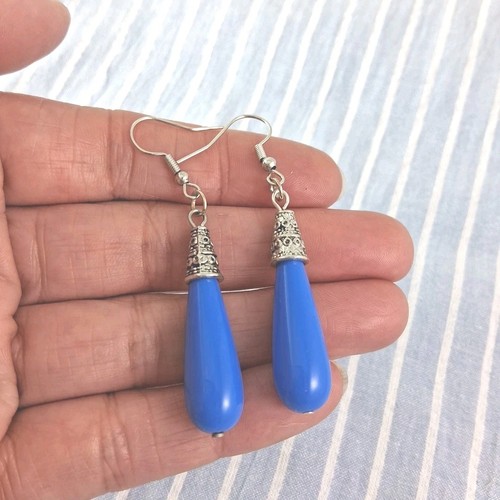 Blue smooth drop earrings - smooth,