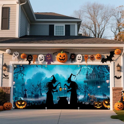 Halloween garage door cover - halloween,