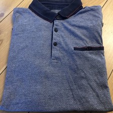 Men’s Polo Shirt Peter Werth Navy Marl Spot Contrast Collar Uk L
