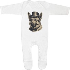 'German Shepherd with Top Hat' Baby Romper Jumpsuits / Sleep suits (SS044873)