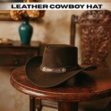 100% Real Leather Cowboy Hat Mens Brown Western Hat Vintage Cowboy Hat Women