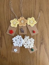 Handmade Crocheted Snowflake And Star Christmas Gift Tags Pack Of 5