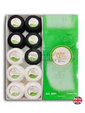 10 Black White Anchor Pearl Cotton Embroidery Crochet Thread Balls size 8, 85m