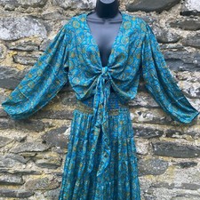 Vegan Silk Sari Wrap/Tie tops Free Size- Boho Hippy Festival Nomads Wales