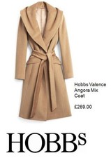 HOBBS CAMEL ANGORA & WOOL BELTED KNEE LENGTH COAT SIZE 16
