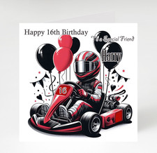 Personalised Go Kart Birthday card, Card for Boys, Racer Birthday card