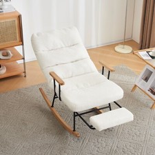 Rocking Chair Boucle Fabric Armchair with Backrest & Footrest for Living Room