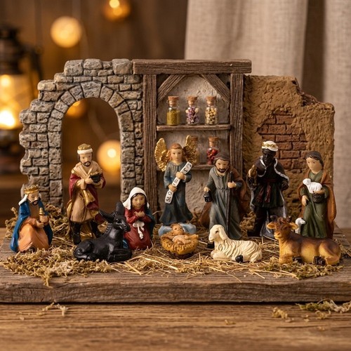 Resin nativity set includes - set,