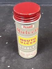 Rexall Collectable Advertising Tin - Mulcets Mouth Ulcer Tablets - Screw Top Lid