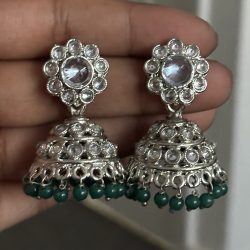 Silver tone jhumka - silver, drop