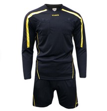 BNIB Ichnos black yellow adult Football Referee Uniform kit shirt and shorts