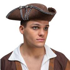 Deluxe Brown Pirate Hat Silver