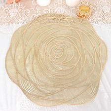 6 GOLD Metallic 15" Round Vinyl Rose Flower Placemats Party Wedding Events