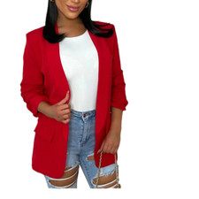 Women Ladies Ruched Sleeve Lined Blazer Collared Casual Formal Jacket Top