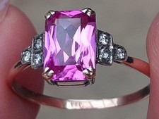 Art Deco Sapphire and Diamond Ring 9ct Gold Size R Antique 1920s Art Deco Period