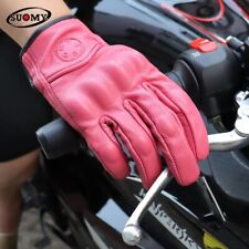 Woman's Pink Vintage Leather Motorcycle Gloves Summer Glove Woman & Black Brown