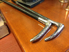 Vintage Braided Leather Horse Riding Crop Silver Plated Handle