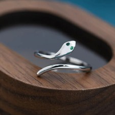 Round Cut VVS1D Diamond Attractive Snake Shape Ring 14K White Gold Finish