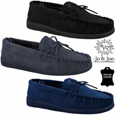 MENS GENUINE SUEDE LEATHER MOCCASIN SLIPPERS LOAFERS WARM LINED SHOES SIZES 6-12