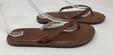 Fat Face size 7 (40) brown leather toe post flip flop flat summer sandals