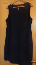 Ladies NEXT navy blue  55% linen dress with side pockets size 14