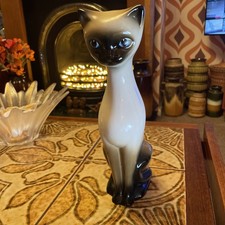 Vintage Retro 1960s Ceramic Long neck Tall Siamese Cat 27cm Kitsch Figurine