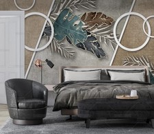 3D Modern Geometry Leaves Self-adhesive Removeable Wallpaper Wall Mural