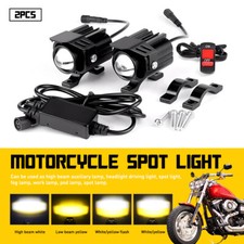 Pair White Yellow Motorcycle LED Headlight Fog Driving Spot Light auxiliary Lamp