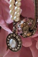 2 Vintage Costume Jewellery Necklaces with faux pearls & coloured diamantes