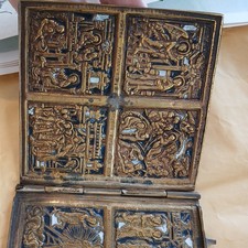 Travelling IconRussian three-panel triptych metal 18th-19th Century + receipt
