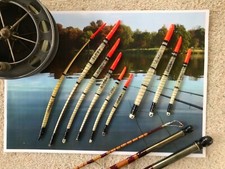 TRADITIONAL HANDMADE QUILL FISHING FLOAT SET   9 QUILL FLOATS- RED TIPS