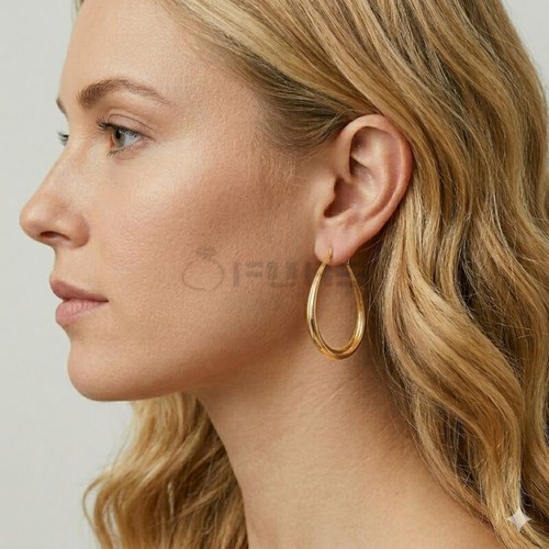 14ct gold wide oval - gold, hoop