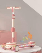 Girls 3 Wheel Light Up Scooter Adjustable Height with Music Foldable Kids Toy Gi