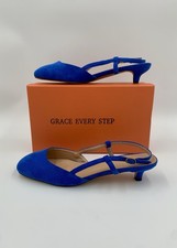 Ladies Square Toe Slingback Kitten Heel Pumps  Royal Blue-Grace Every Step UK 8