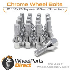 Wheel Bolts (16) 12x1.5 Chrome for Vauxhall Nova 82-93 on Aftermarket Wheels