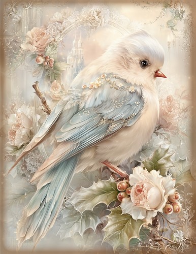 Vintage christmas bird a4 - christmas,