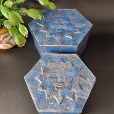 Vintage 90s Style Blue Hexagonal Set Of Two Sun Celestial Boxes