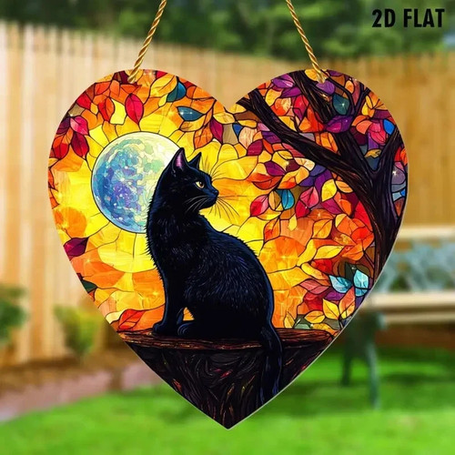 Heart black cat - heart, autumn