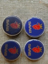 4x SAAB BLACK 62mm/63mm ALLOY WHEEL CENTRE HUB CAP BADGES FITS 9-3 9-5 900 93 95