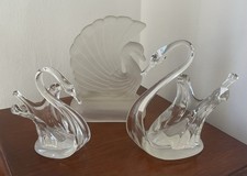 Vintage Glass Swans X 3 Ornate Retro Glass Swans Ornaments 1 X Tea Light Holder