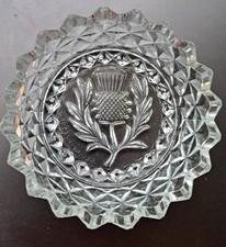Vintage Pressed Glass Scottish Thistle Pin Tray / Trinket Dish Reg No 826790 