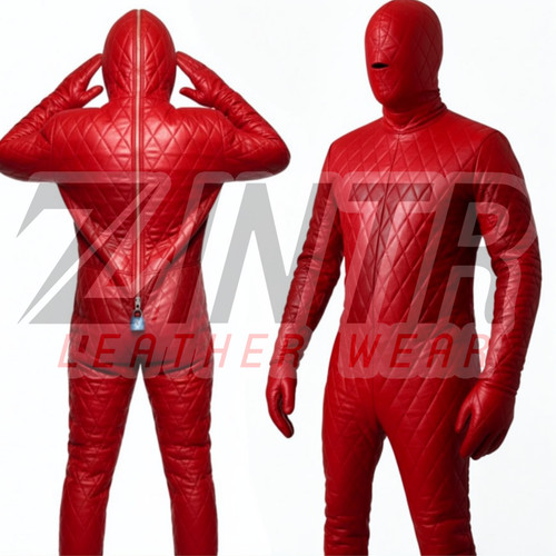 Quilted leather bondage suit - quilted,