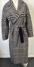 S MaxMara Plaid Trench Coat Long Wool Blend Size 8 - #1008